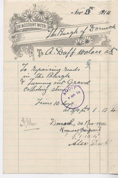 Bill for road repairs 1914