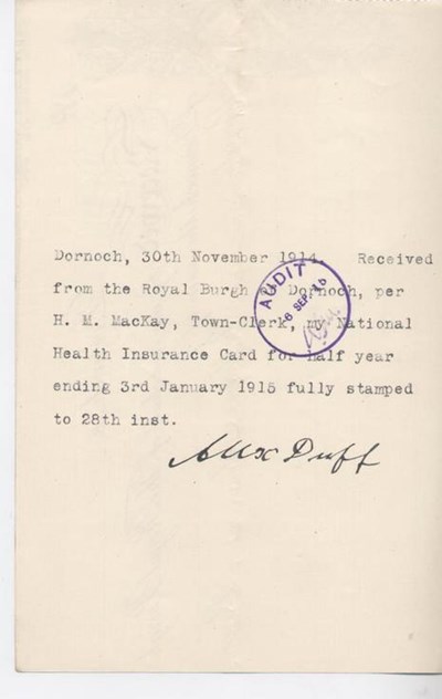 Receipt for National Health Insurance stamp 1915