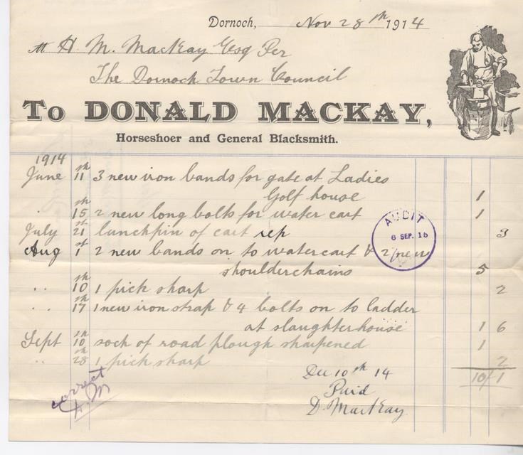 Bill for repairs 1914