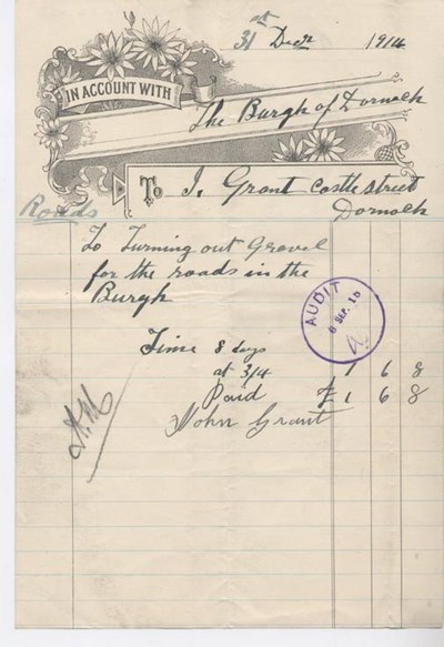 Bill for work on roads 1914