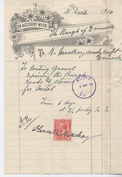 Bill for work on roads 1914