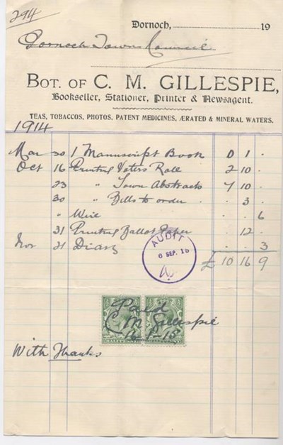 Bill for stationery 1915