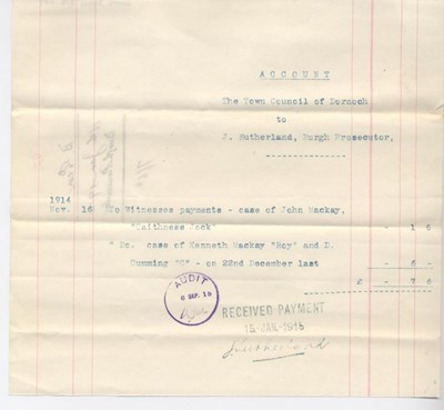 Bill for payments to witnesses 1914