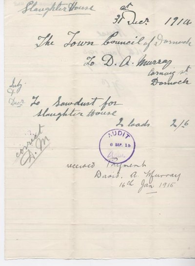 Bill for sawdust 1914