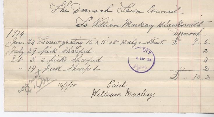 Blacksmith's bill 1915