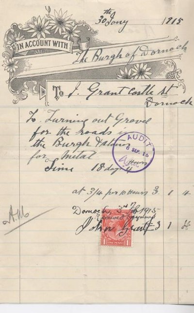 Bill for work on roads 1915
