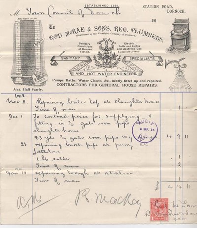 Bill for repairs 1915