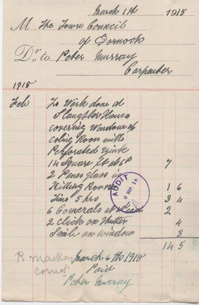 Bill for repairs at slaughterhouse 1915