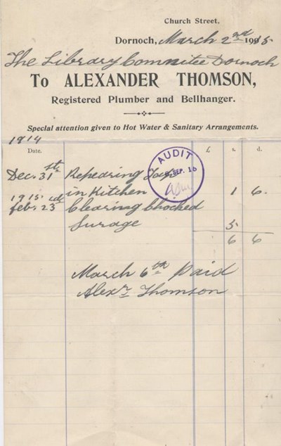 Bill for repairs at library 1915