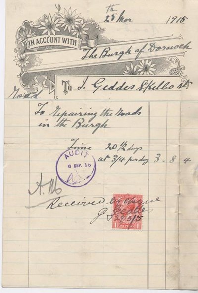 Bill for road repairs 1915