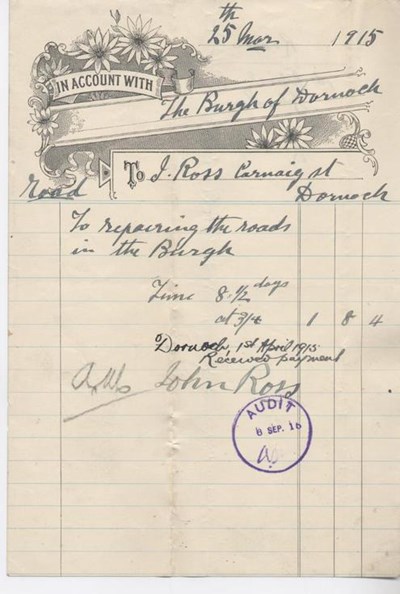 Bill for road repairs 1915