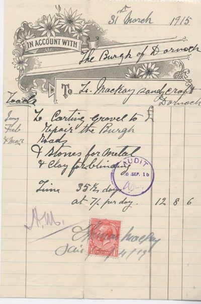 Bill for road materials 1915