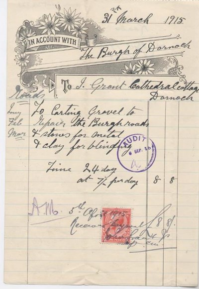 Bill for road materials 1915