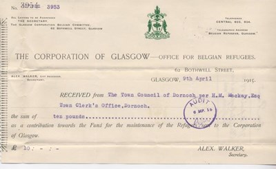 Receipt for donation for Belgian refugees 1915