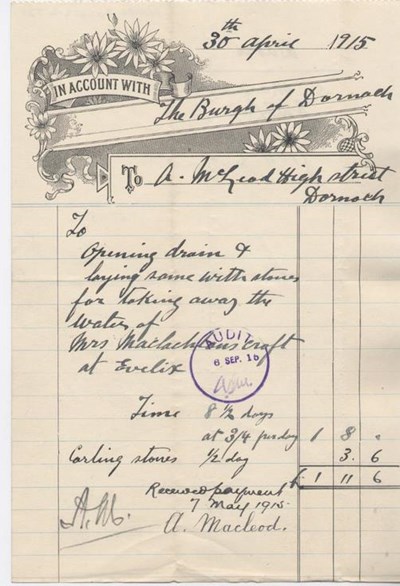 Bill for work on drains 1915