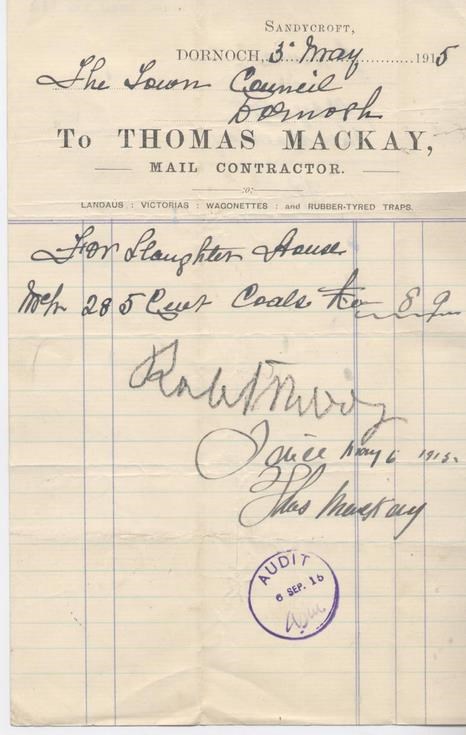 Bill for coal for slaughterhouse 1915