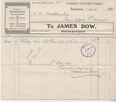 Bill for bookbinding 1915
