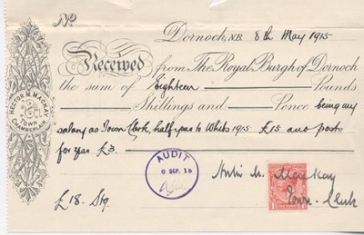 Receipt for town clerk's salary 1915
