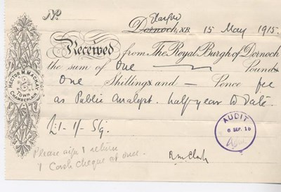 Receipt for public analyst's salary 1915