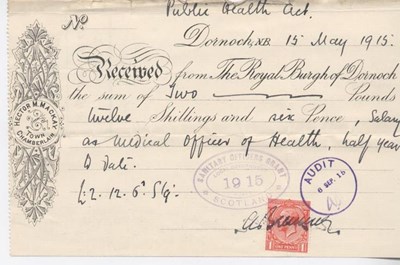 Receipt for medical officer of health's salary 1915