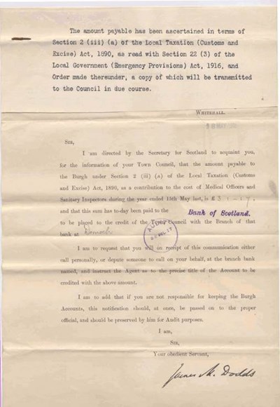 Government contribution to cost of medical officer 1916