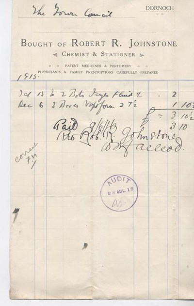 Bill for chemicals 1916