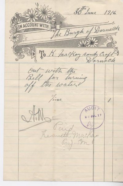 Bill for town crying 1916