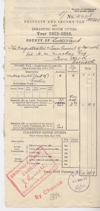 Income tax assessment 1915-16