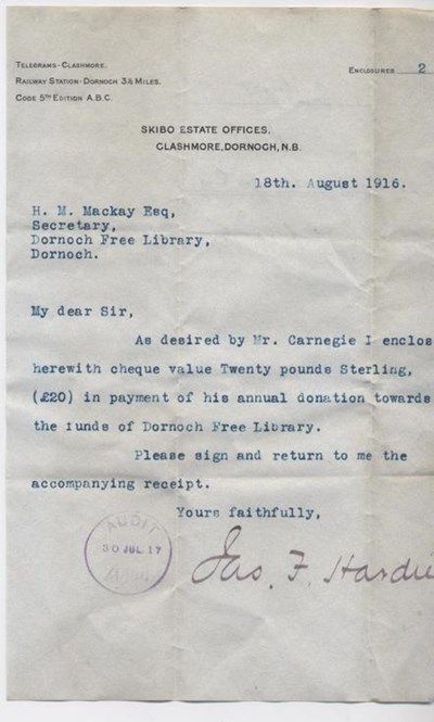 Donation from Andrew Carnegie 1916