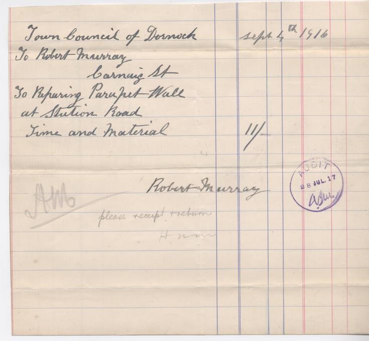 Bill for repairs to wall 1916 