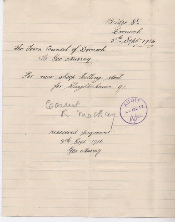 Bill for slaughterhouse equipment 1916