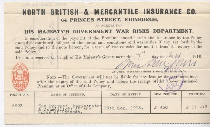 Receipt for insurance premium 1916