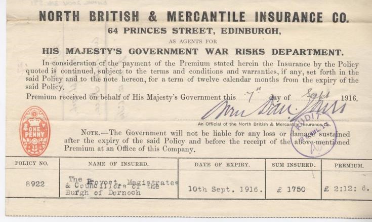 Receipt for insurance premium 1916