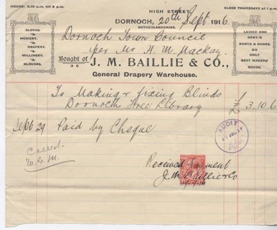 Bill for blinds 1916