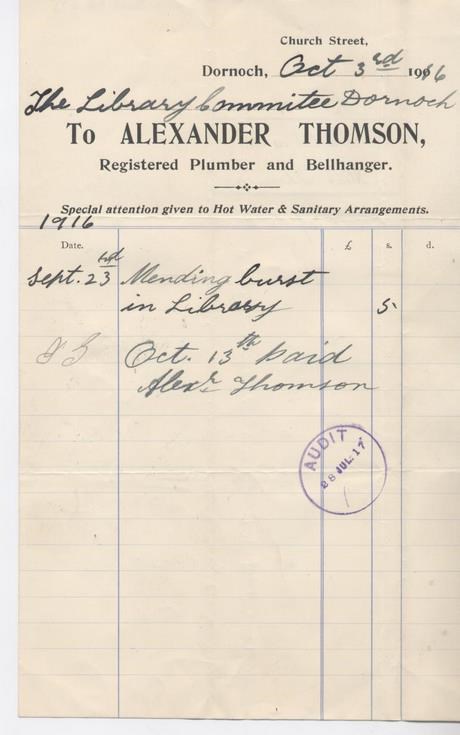 Bill for plumbing repair 1916