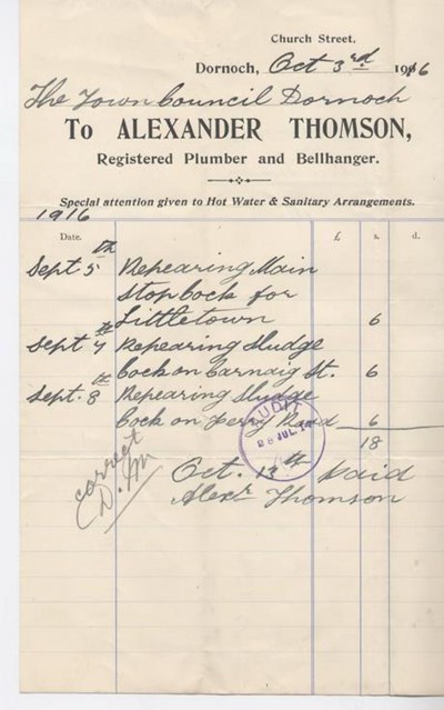 Bill for plumbing repair 1916