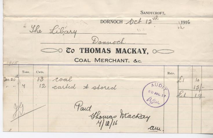 Bill for coal 1916