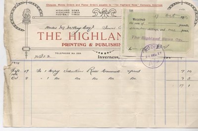 Bill for printing 1916