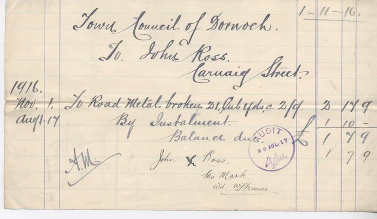 Bill for road metal 1916