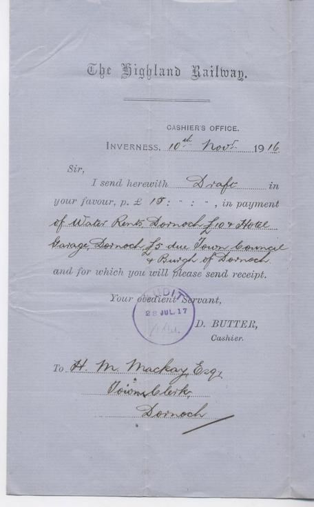 Remittance of water rates 1916