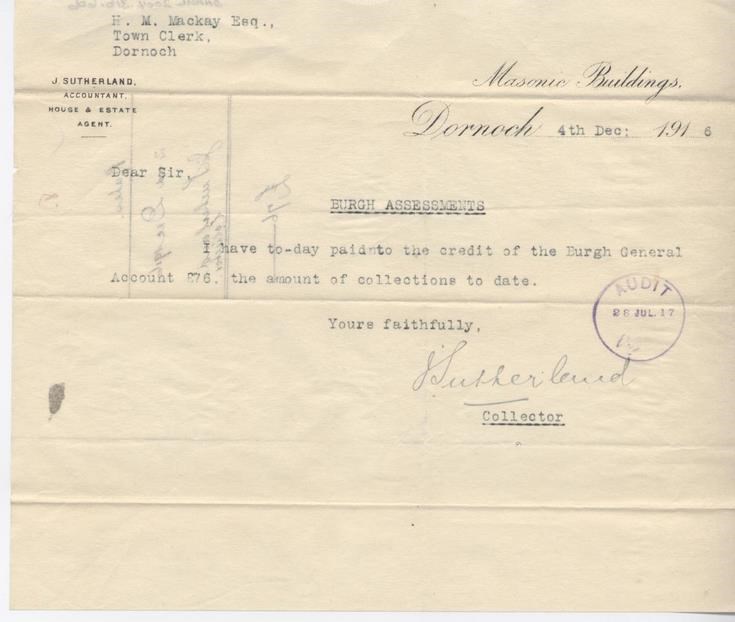 Letter from Burgh Collector 1916