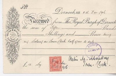 Receipt for Town Clerk's salary 1916