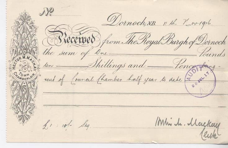 Receipt for rent 1916