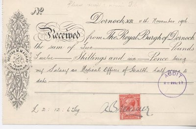 Receipt for medical officer's salary 1916