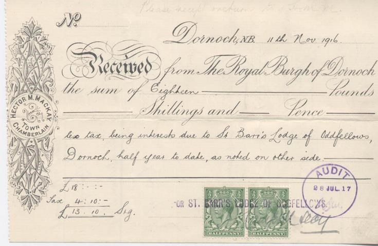 Receipt for interest 1916
