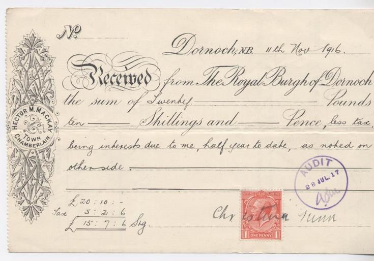 Receipt for interest 1916