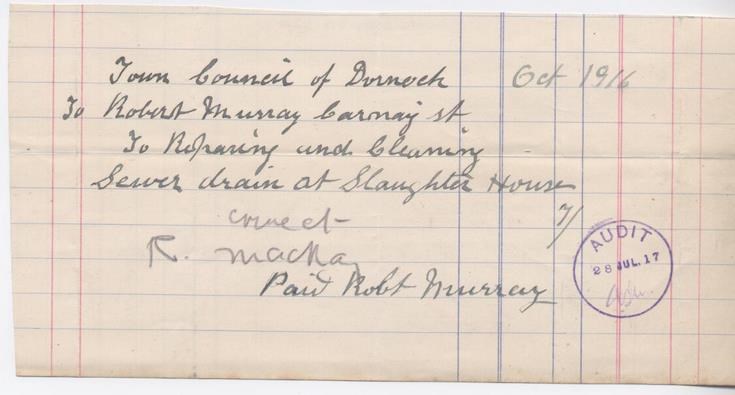 Bill for drain repairs 1916