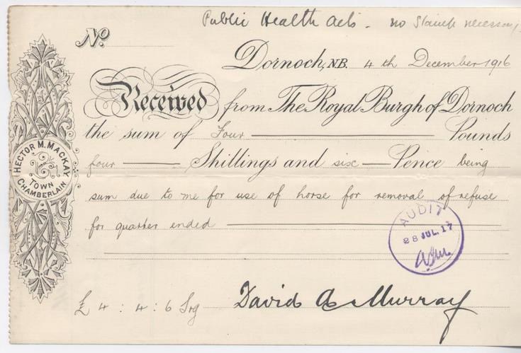 Receipt for use of horse 1916