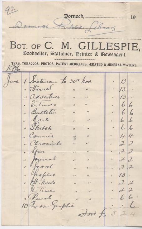 Bill for newspapers 1916