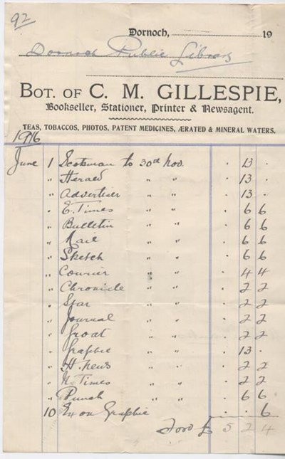 Bill for newspapers 1916